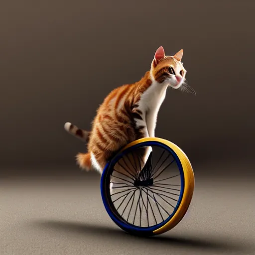 Prompt: Cat riding a unicycle, photorealistic, highly detailed, 4k