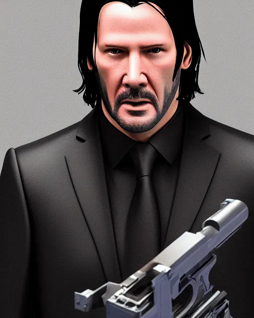 Image similar to full body 3d render of John Wick as a youtooz, studio lighting, white background, blender, trending on artstation, 8k, highly detailed