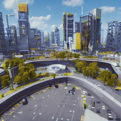 Image similar to panorama,utopia,futurist city streets,sunny,unreal engine