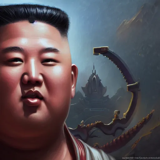 Prompt: portrait of kim - jong un as buddha, league of legends amazing splashscreen artwork, gears of war, splash art, natural light, elegant, photorealistic facial features, intricate, fantasy, detailed face, atmospheric lighting, anamorphic lens flare, cinematic lighting, league of legends splash art, hd wallpaper, ultra high details by greg rutkowski