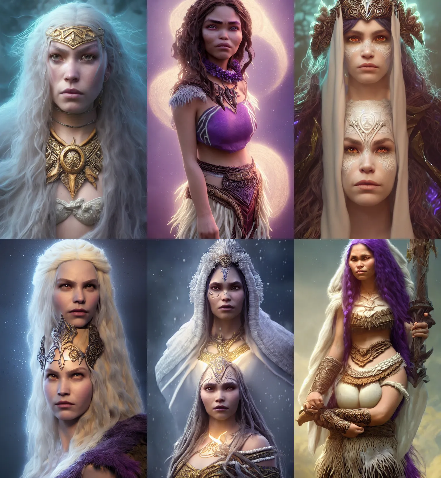 Prompt: ultrarealistic fantasy portrait mage moana thanos, long ivory hair white eyes wearing ivory carved bone mantle gothic ivory bone cloak with intricate details, bone plants, fantasy character octane render, substance painter, cinematic lighting, volumetric lighting, artstation, dnd art, cgsociety, sharp focus, digital painting by artgerm, gerald brom, wlop