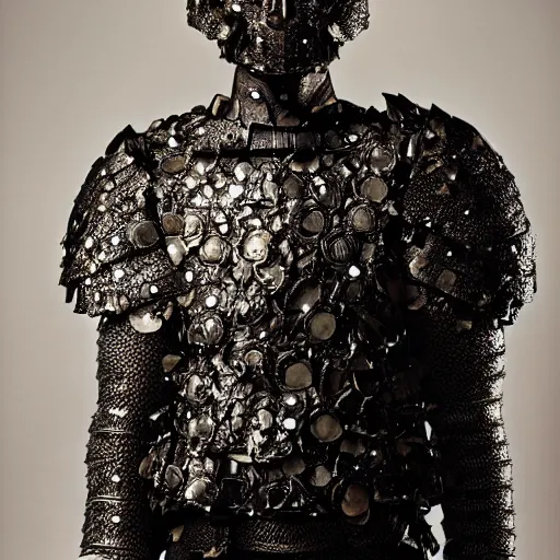 Prompt: a portrait of a beautiful young male wearing an alexander mcqueen armor made of meteorites , photographed by andrew thomas huang, artistic