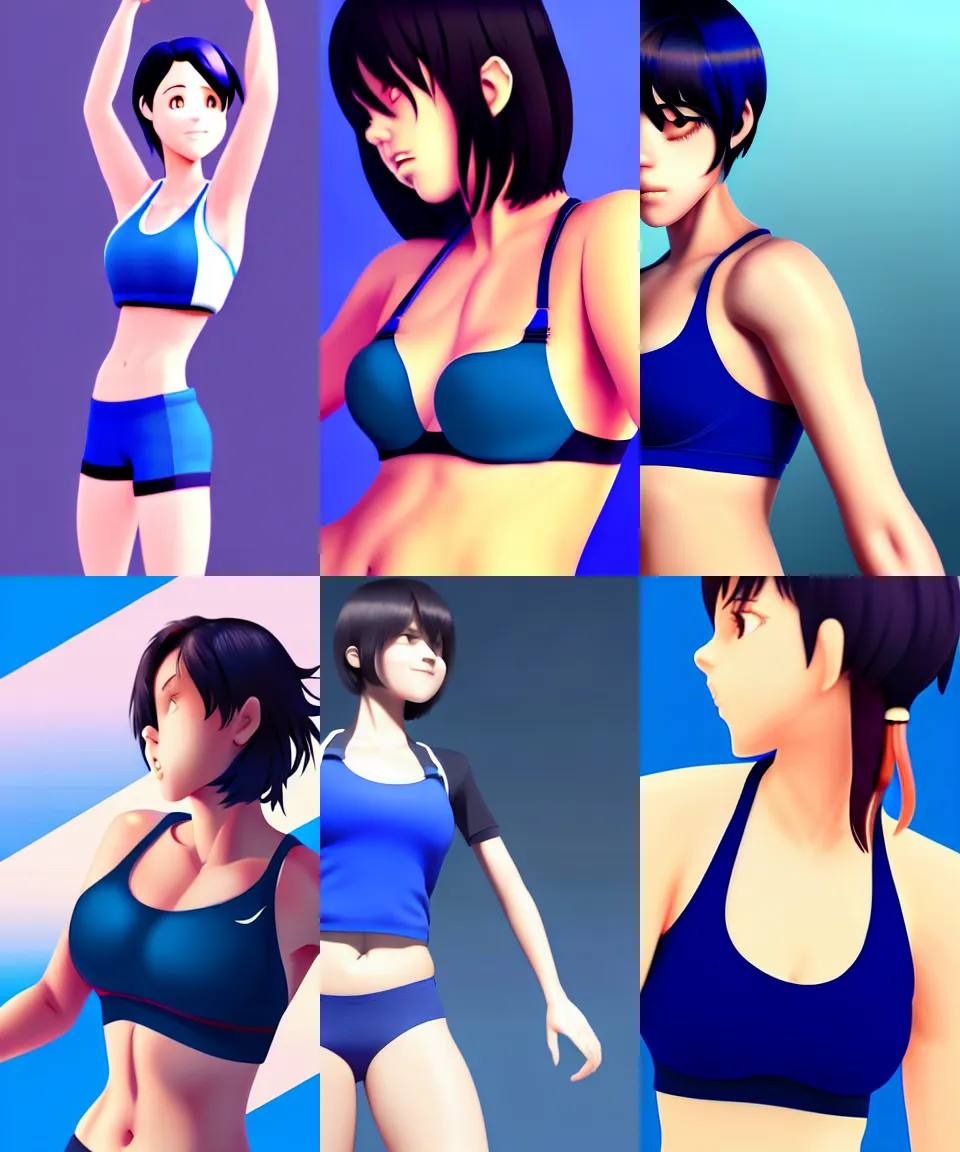 attractive anime girl jogging, sports bra and