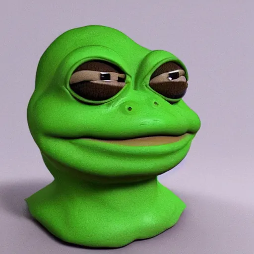 Image similar to clay head of pepe the frog, 3d sculpture, textured, fine detail, lifelike, photo, high resolution