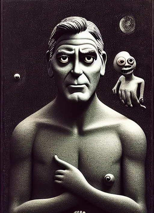 Image similar to photograph of george clooney from monsters inc. by hieronymus bosch, joel peter witkin, misha gordin, gustave dore, matte painting