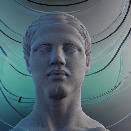 Image similar to 3 d sci - fi cgartist rendering of a hyper realistic marble greek statuary bust floating at the vast pulsating interdimensional fractal space portal at the psychedelic vaporwave event horizon directed by col price, trending on artstation