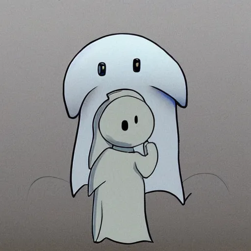 Image similar to a scary looking but very friendly transparent ghost in Chicago in the style of a ghibli movie