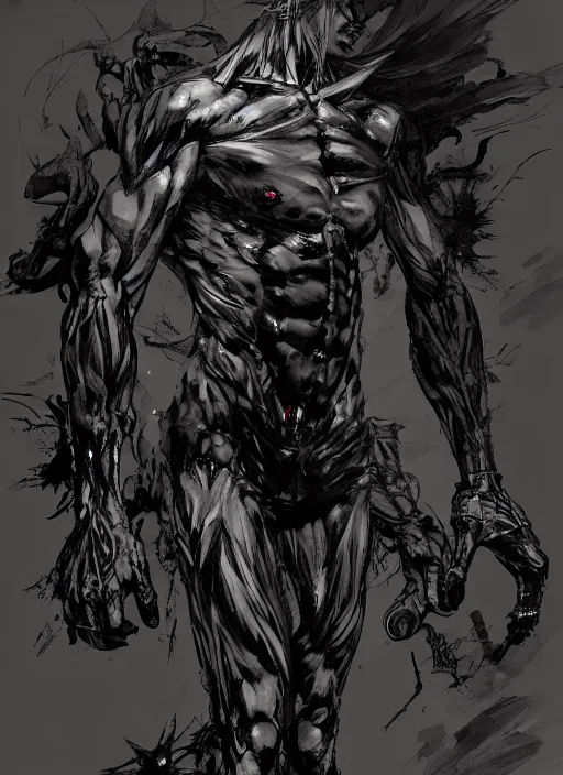 Image similar to A full body portrait of a spirit with many eyes. In style of Yoji Shinkawa and Hyung-tae Kim, trending on ArtStation, dark fantasy, great composition, concept art, highly detailed.