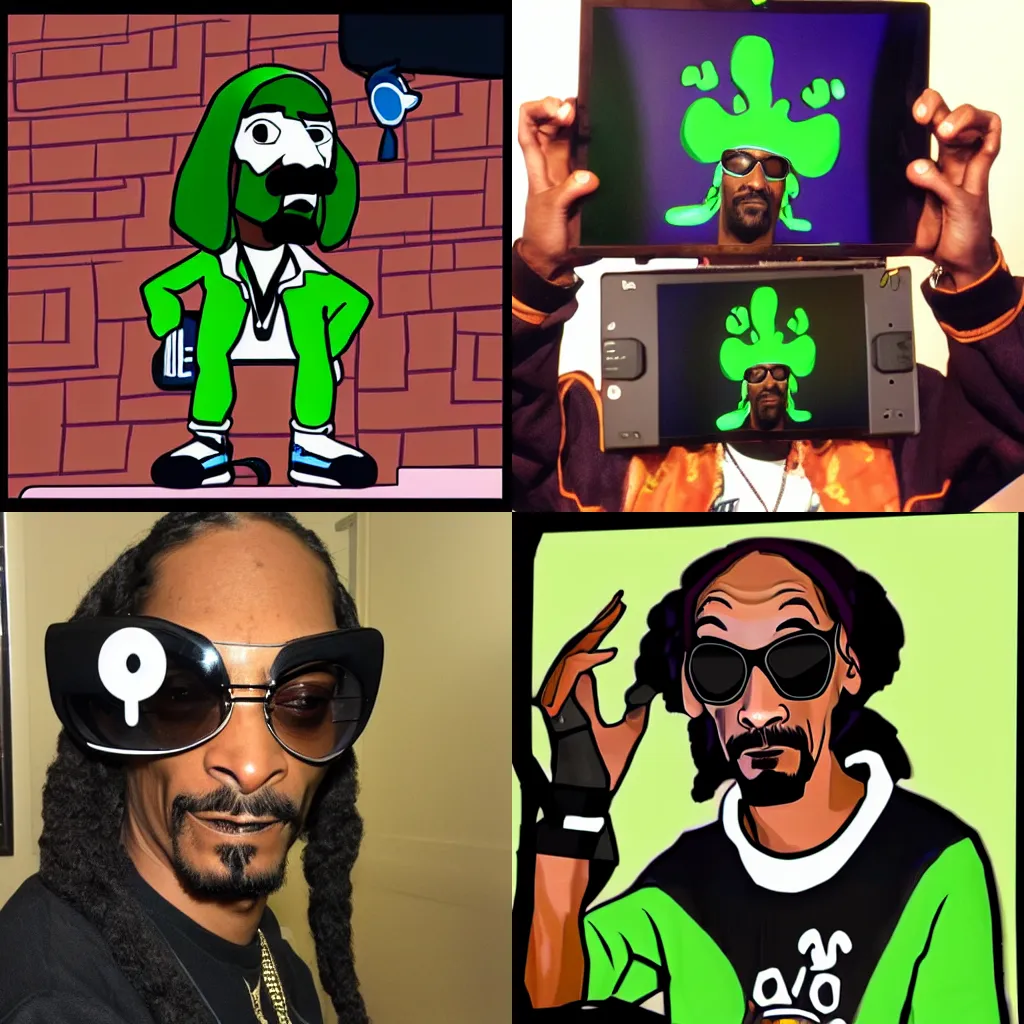 Prompt: snoop dogg as vinny vinesauce from vinesauce, streaming on twitch, webcam perspective