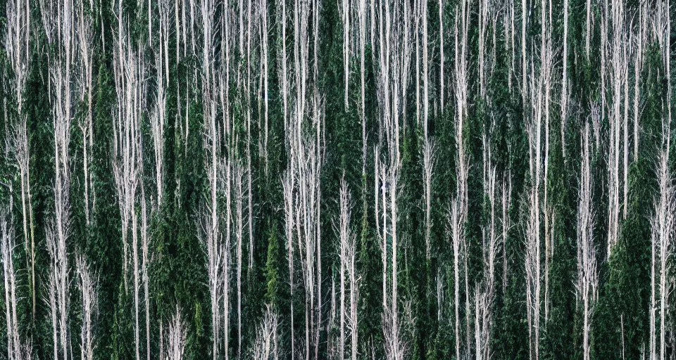 Prompt: an orderly forest with evenly spaced trees