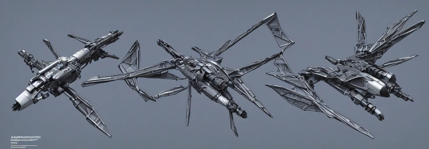 Image similar to symmetry!! a mechanized dragonfly with it's wings spread, gunmetal grey, top down view!! very symmetrical, mecha, jet fighter, space shuttle, robotic, highly detailed, artstation, super realistic, unreal engine