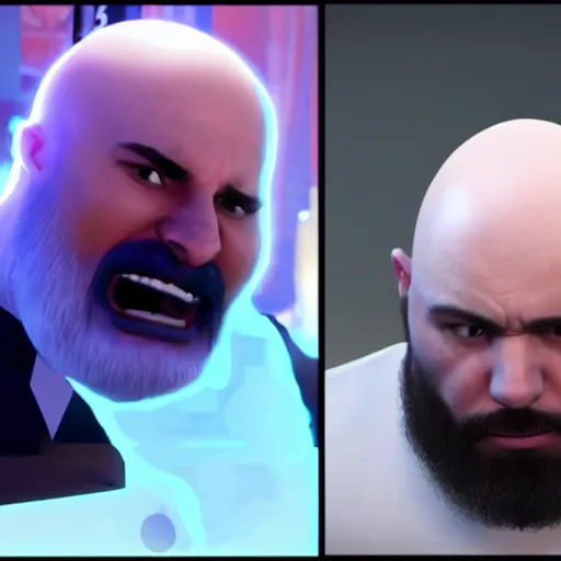 Image similar to a bald bearded man crying over a computer, angry crying, yelling, blizzard concept artists, ubisoft concept artists