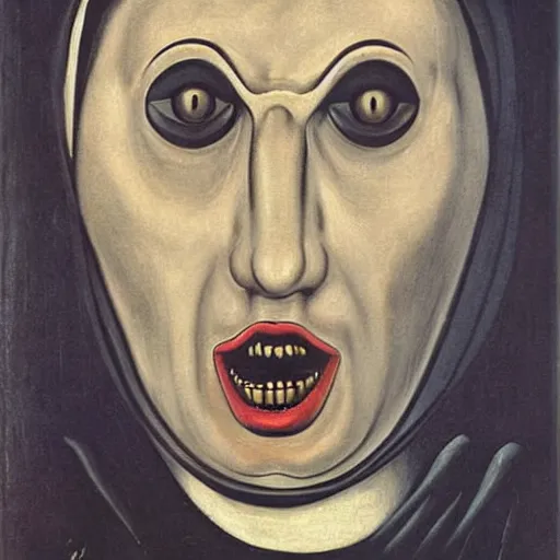 Prompt: portrait of a scary nun by Giorgio de Chirico