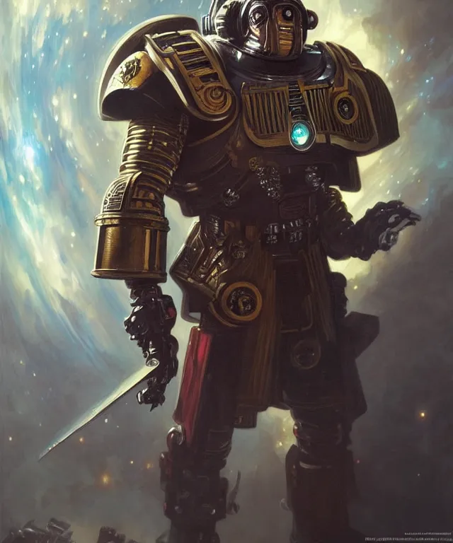 Prompt: Matt Baker Doctor Who as Warhammer 40k Space Marine, portrait, fantasy, intricate, elegant, highly detailed, digital painting, artstation, concept art, smooth, sharp focus, illustration, art by artgerm and greg rutkowski and alphonse mucha