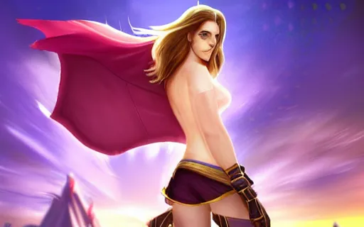 Prompt: Emma Watson in League of Legends as champion. Digital Art. Legendary Skin. Epic Pose.