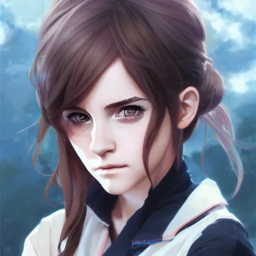 Image similar to anime portrait of emma watson as an anime girl by Stanley Artgerm Lau, WLOP, Rossdraws, James Jean, Andrei Riabovitchev, Marc Simonetti, and Sakimichan, trending on artstation