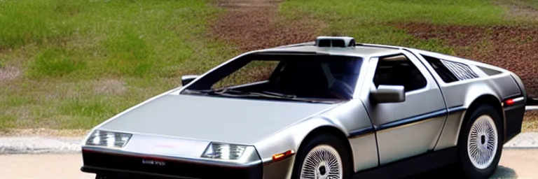 Image similar to a single delorean and tesla roadster hybrid, dslr