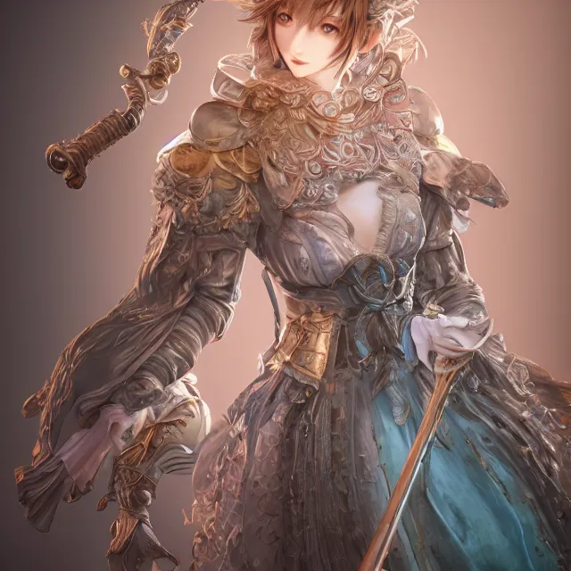 Image similar to studio portrait of neutral good colorful female cleric bard healer as absurdly beautiful, elegant, young skinny gravure idol, ultrafine hyperdetailed face illustration by kim jung gi, irakli nadar, intricate linework, sharp focus, bright colors, octopath traveler, final fantasy, unreal engine highly rendered, global illumination, radiant light, detailed and intricate environment