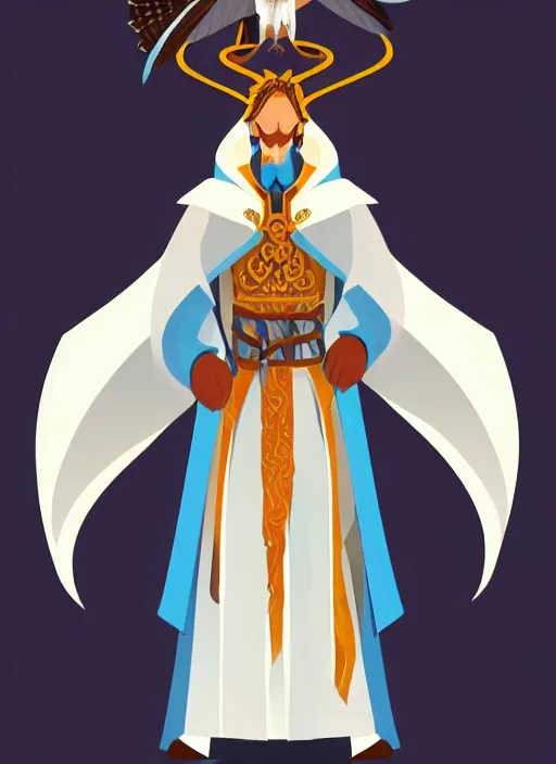 Image similar to male warlock with the head of a hawk, wind magic, blue robes, exquisite details, full body character design, white background, by studio muti