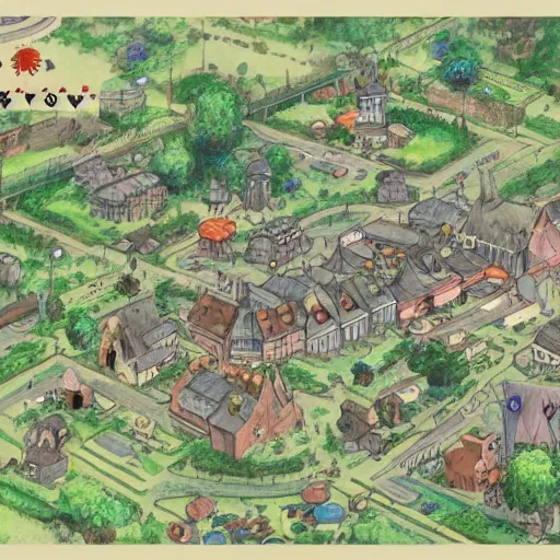 Image similar to a town map with town hall and playground, artstation, concept art, ghibli