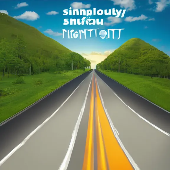 Prompt: simplistic album cover of a road leading to a giant computer screen, album art, highly detailed, 8k