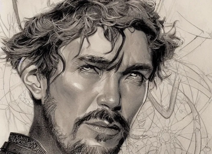 Image similar to a highly detailed old portrait of stephen strange, james gurney, james jean