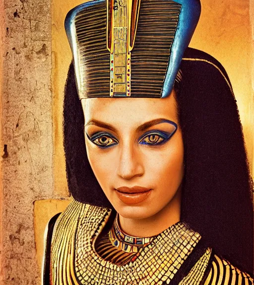 Image similar to portrait_photo_of_a_stunningly beautiful egyptian maiden, 16th century, hyper detailed by Annie Leibovitz, Steve McCurry, David Lazar, Jimmy Nelsson, professional photography