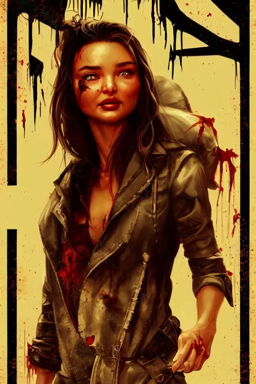 Image similar to movie poster of miranda kerr staring in a 1980 horror movie, zombie themed, by artgerm and greg rutkowski