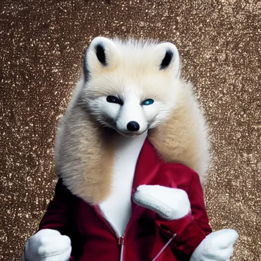 Image similar to studio quality advertising photo depicting an anthropomorphic arctic fox furry dressed up as a character in Final Fantasy