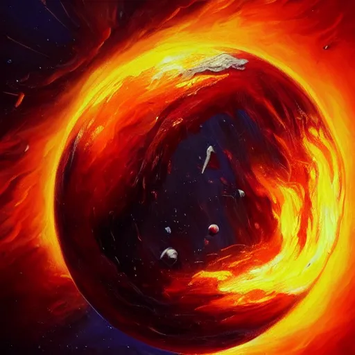 Prompt: earth on fire in space, painting, Artstation