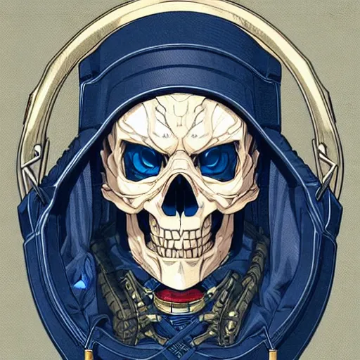 Image similar to anime manga skull portrait young soldier helmet war skeleton, intricate, elegant, highly detailed, digital art, ffffound, art by JC Leyendecker and sachin teng