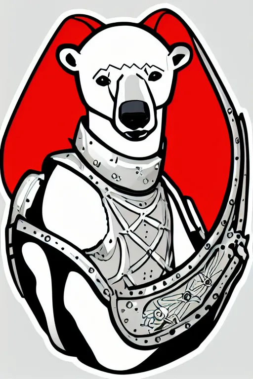 Image similar to Portrait of a polar bear in medieval armor, knight, medieval, sticker, colorful, illustration, highly detailed, simple, smooth and clean vector curves, no jagged lines, vector art, smooth