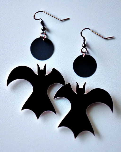 Image similar to spooky cartoon bat, 2 d lasercut earrings,