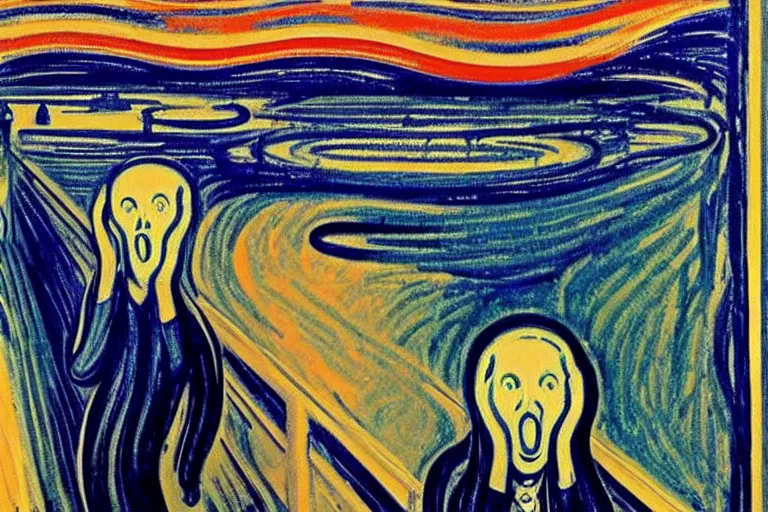 Prompt: Edvard Munch's 'the scream but with joe biden and the stock market is in the background', painting, expressionism