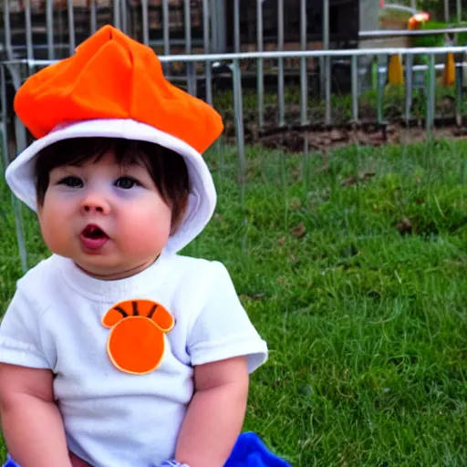 Image similar to cute baby chick dressed as an inmate