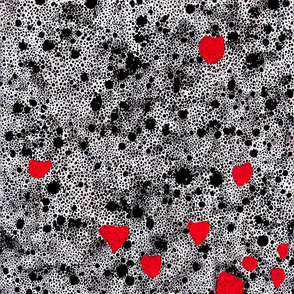 Image similar to camo made of teeth, smiling, abstract, rei kawakubo artwork, cryptic, dots, stipple, lines, splotch, color tearing, pitch bending, color splotches, hearts, dark, ominous, eerie, minimal, points, strawberries, technical, old painting