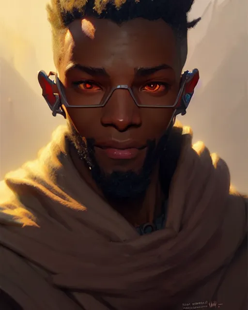 Image similar to baptiste from overwatch, character portrait, concept art, intricate details, highly detailed by greg rutkowski, michael whelan and gustave dore