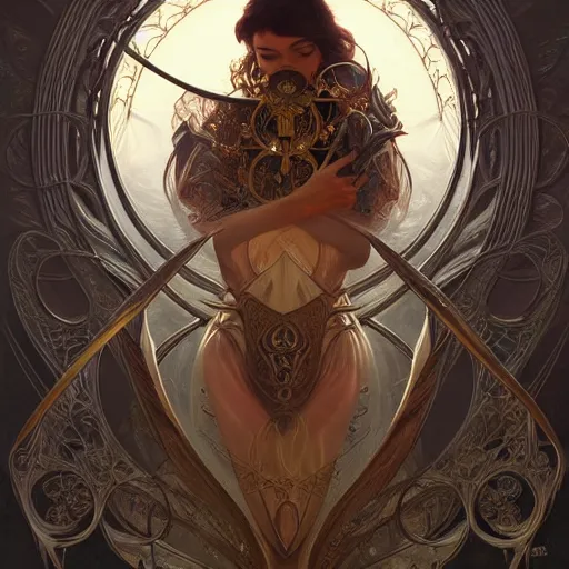 Image similar to a strange harp, d & d, fantasy, intricate, elegant, symmetrical face, highly detailed, digital painting, artstation, concept art, smooth, sharp focus, illustration, art by artgerm and greg rutkowski and alphonse mucha