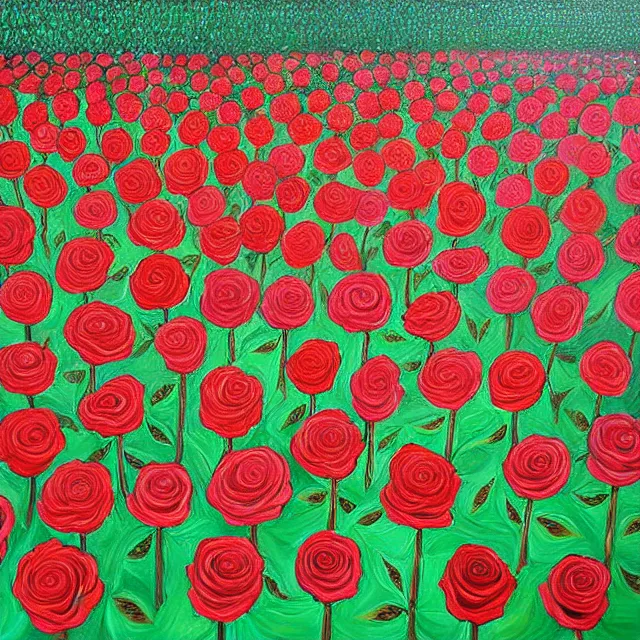 Image similar to a beautiful painting hundreds of roses in the rose garden are like small bristles, by kusama miyama realistic oil painting