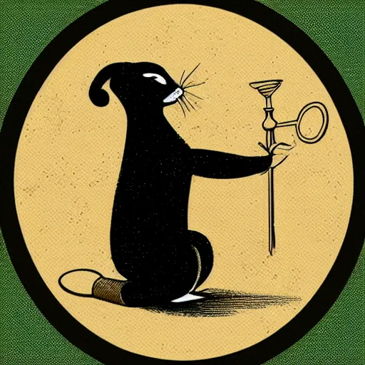 Prompt: an illustration of a jaunty ferret with a monocle