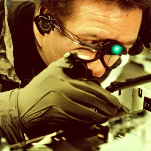 Image similar to filmic extreme close up shot movie still 4 k uhd interior 3 5 mm film color photograph of a scientist attacking a camouflaged solder in a lab in antarctica by grabbing him with his claw