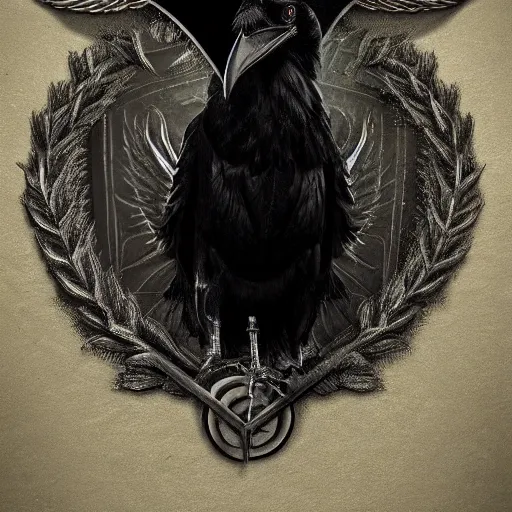 Image similar to family crest depicting a raven with a halo in style of halo emblems, with dramatic lighting, concept art, matte painting, 8 k, highly detailed, artstation