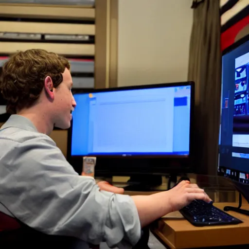 Prompt: Mark Zuckerberg playing Genshin Imapct on his computer