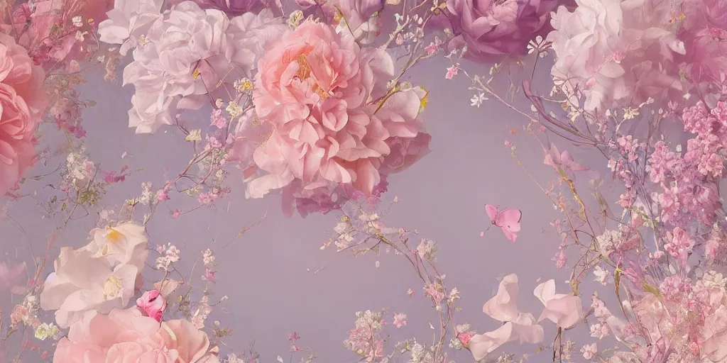 Image similar to breathtaking delicate painting pattern blend of flowers, by hsiao - ron cheng, bizarre compositions, many exquisite detail, pastel colors, 8 k