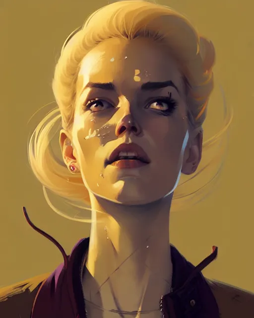 Image similar to hyper - realistic portrait of dolores abernathy by atey ghailan, by greg rutkowski, by greg tocchini, by james gilleard, by joe fenton, by kaethe butcher, dynamic lighting, gradient light yellow, brown, blonde cream and white color scheme, grunge aesthetic