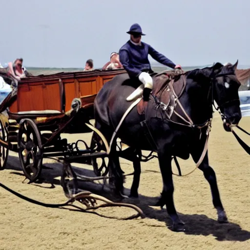 Image similar to a horse pulling a harnessed towed canon