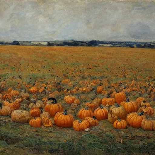 Image similar to a field of rotting pumpkins, by Sir James Guthrie, hyperrealism