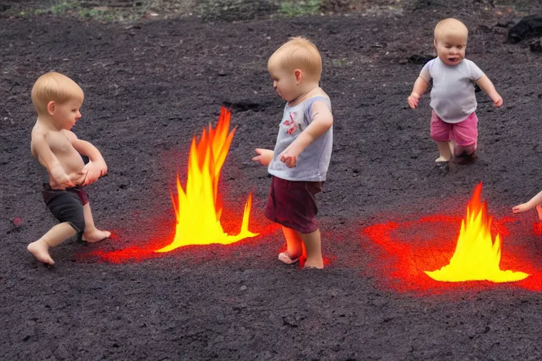 Image similar to toddlers playing in lava, 4k