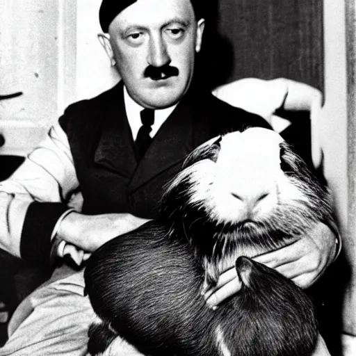 Image similar to hitler with a guinea pig, colored, hd, realistic,