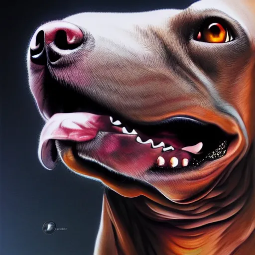 Image similar to chrome illustration of an angry pitbull dog, black background, hajime sorayama, airbrush, high detail, 4 k